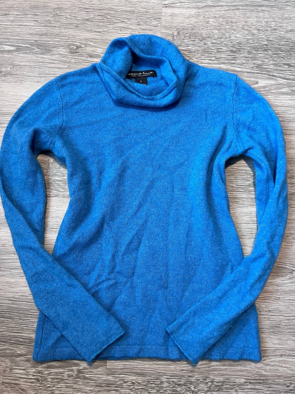 Marina Luna Electric Blue Cowl Neck Cashmere Sweater- 100% cashmere